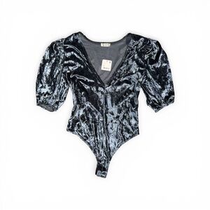 Free People Intimate Crushed Velvet Bodysuit - Steel Blue XS NWT